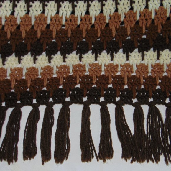 Vintage Afghan, Handmade, Shades of Brown, Beige and Ivory, 60 x76 - Picture 8 of 16